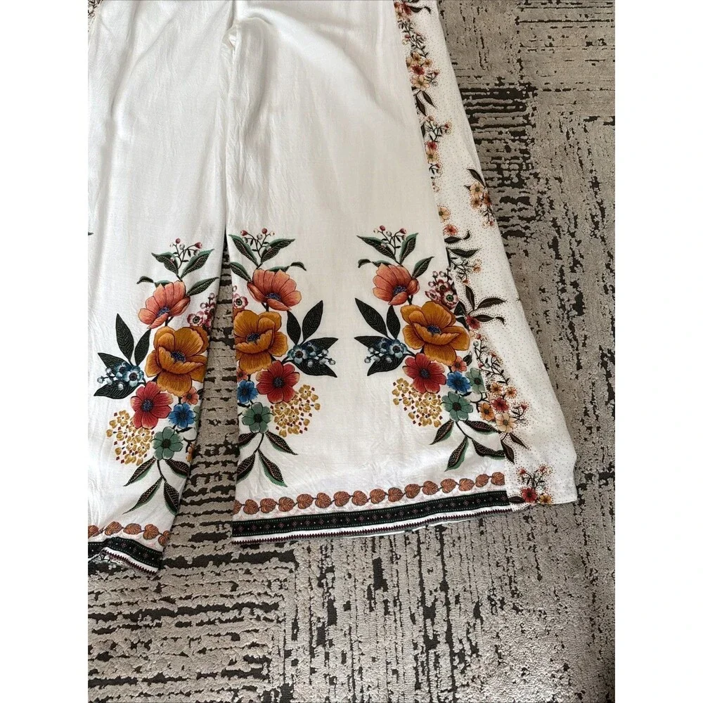 Farm Rio x Anthropologie Melila Floral Flared Pants Women’s Size Large Boho - Picture 15 of 15